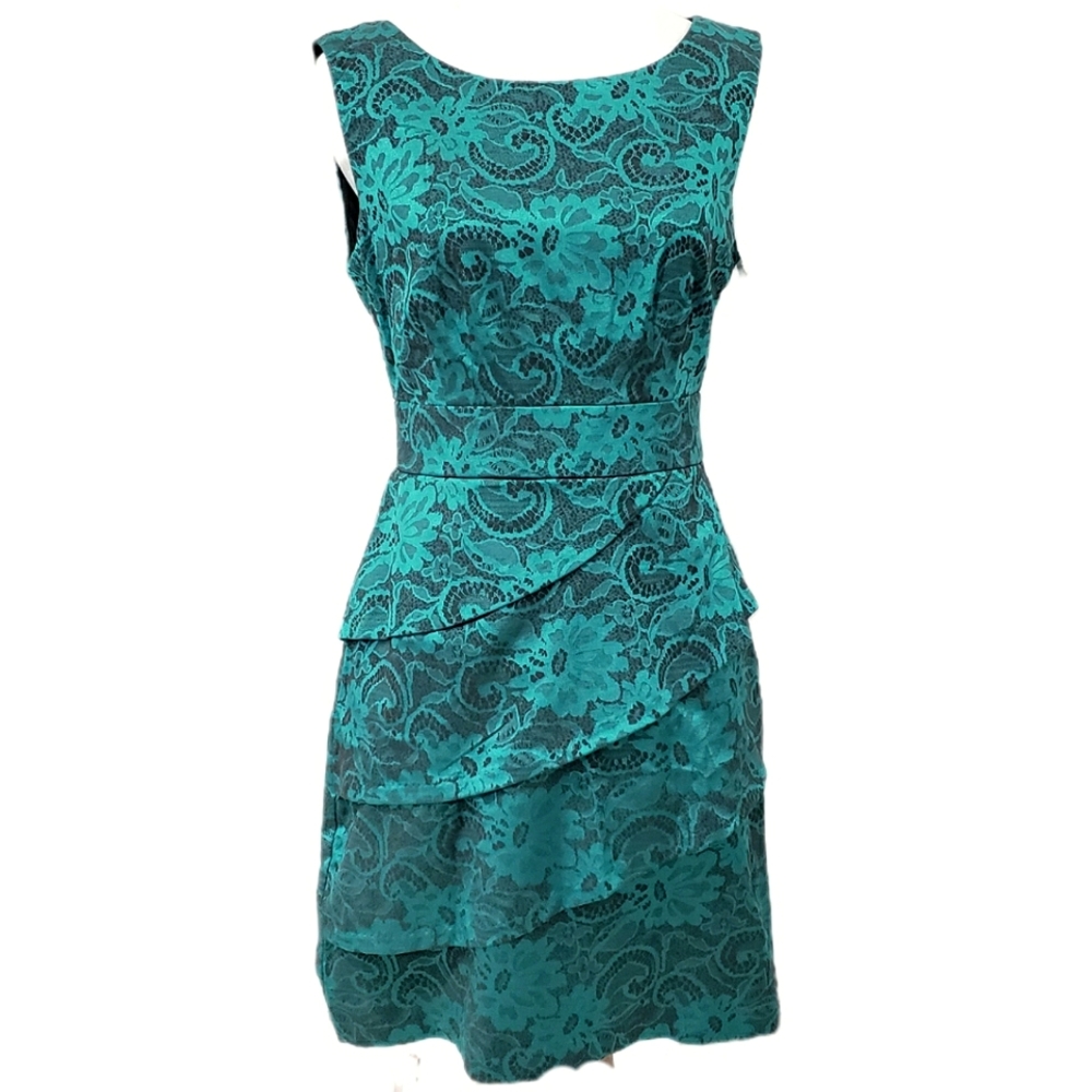 NWT Teal Jacquard Layered Lace-Print Sleeveless Dress sz 6P